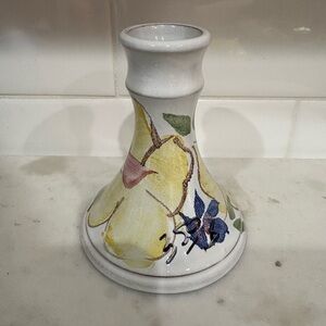 Judy Greene Hand-Painted Pottery Candleholder with Floral Design Ireland